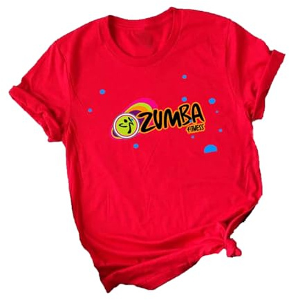 T-Shirt de Sport Femme Samba Manches Courtes col Rond imprimé cha-cha Rouge pour Danse Fitness entraînement Sportif
