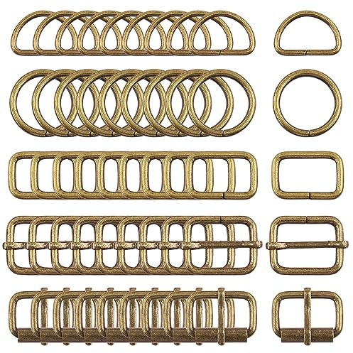 Swpeet 50Pcs 5 Style Metal Buckles, Metal Roller Buckles, Metal Adjustable Slide Buckles, D Ring, Circular Ring, Square Ring