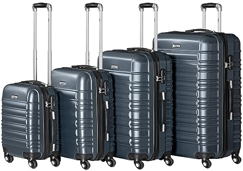Zelsius Koffer Set 4 Stück, Anthrazit | ABS Hartschalenkoffer mit Zahlenschloss, 4 Rollen und Innen Trennwand | Handgepäckkoffer, 4 teilig, Trolley, Groß, Luggage