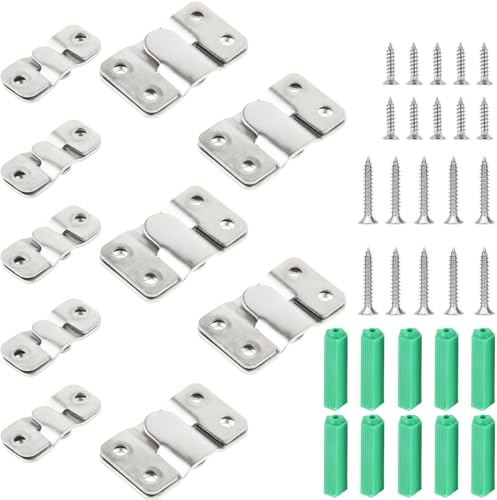 20 Stück (10 Paar) große und kleine Bilderaufhänger | 54 x 30 mm und 43 x 18 mm | Möbel-Unterputz-Halterung | Bilderrahmen ineinandergreifende Wandhalterungen, Z-Clips, Edelstahl, verdeckte