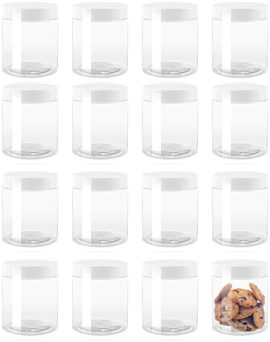 Zeonhei Barattoli in plastica da 500 ml con coperchi bianchi da 16 oz contenitori in plastica trasparenti ricaricabili, barattoli rotondi vuoti impermeabili per cucina e viaggi