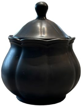 WAIT FLY Azucarero de cerámica en relieve vintage con tapa, contenedor de azúcar, tarro de azúcar para encimera de cocina, barra de café, cuenco de azúcar negro