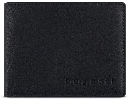 bugatti Lima Mini Geldbörse Herren aus Leder, Portemonnaie Querformat mit RFID-Schutz, schwarz