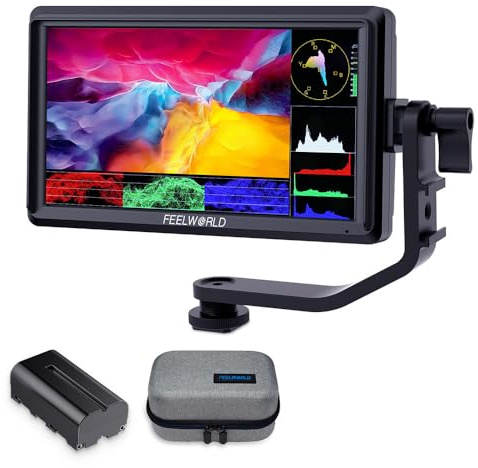 FEELWORLD S55 V3 6 inch Camera DSLR Field Monitor with F550 Battry 2200mAh and Case, Small Full HD 1920x1080 IPS LUT Video Peaking Focus Assist with 4K HDMI 8.4V DC Input Output Include Tilt Arm