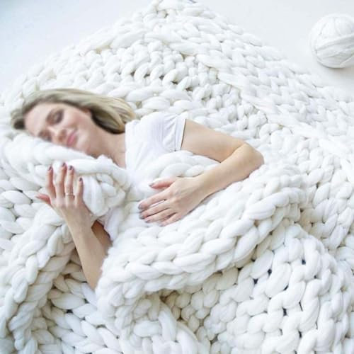 Amunpitic Grob Gestrickte Decke 60x80cm, Handgefertigt Strickdecke, Super Soft Grobstrick Überwurf Decke, Chenille Grobstrick-Decke, Gemütliche Warme Decke, für Bett, Sofa