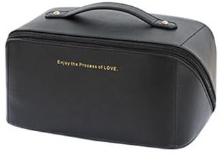 BSLVWG Große Kapazität Reise kosmetische Tasche,PU Leder tragbare Make-up Tasche,Make-up Organizer,wasserdichte kosmetische Reise Organizer Multifunktionale Aufbewahrungstasche für Frauen (Schwarz)