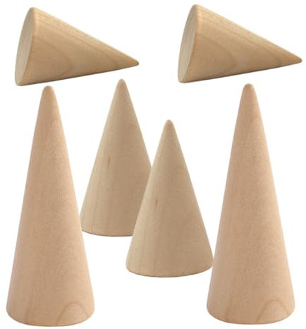 LIFKOME 6stücke Holzkegel Ringhalter Für Schmuck Präsentationstablett Mit Ringständer Aus Unbehandeltem Holz Als Schmuckständer Für Hochzeitszeremonien Und Ringorganizer
