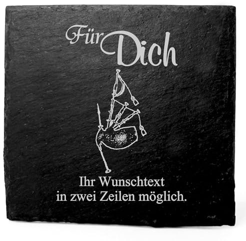 Deko Schiefer Untersetzer personalisiert Dudelsack - Für Dich - 11x11cm Schwarz Bierdeckel Tischdeko Bieruntersetzer Weinuntersetzer