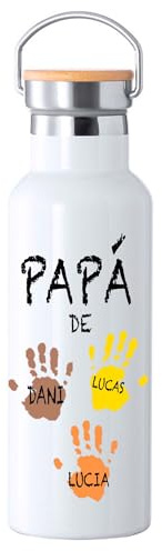 Botella de agua personalizada dia del padre, botella de agua manitas dia de la madre, botella de agua personalizada con nombre manitas de colores (Botella manitas personalizada PAPÁ)