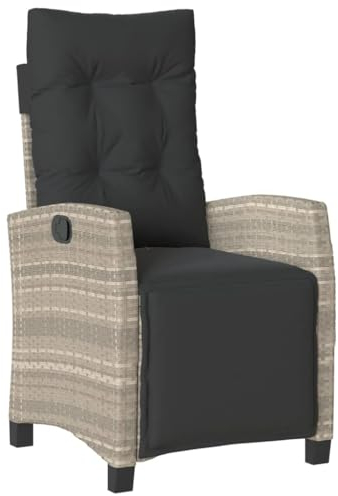 vidaXL Gartensessel, Gartenstuhl mit Fußteil, Garten Liegestuhl mit Verstellbarer Rückenlehne Fußstütze, Sessel Relaxsessel Gartenmöbel, Hellgrau Poly Rattan
