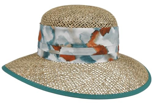 Seeberger Watercolour Seegrashut Strohhut Sommerhut Sonnenhut Damenhut Strandhut Gartenhut Damen - mit Ripsband Sommer Frühling-Sommer - M (56-57 cm) Petrol