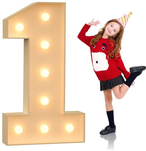 Number 1 Light Up Marquee Numbers for Party Decor, Giant Mosaic LED Lights Pre-cut Foam Board Set for Valentine's Day Birthday Christmas New Year,100cm-3.3ft