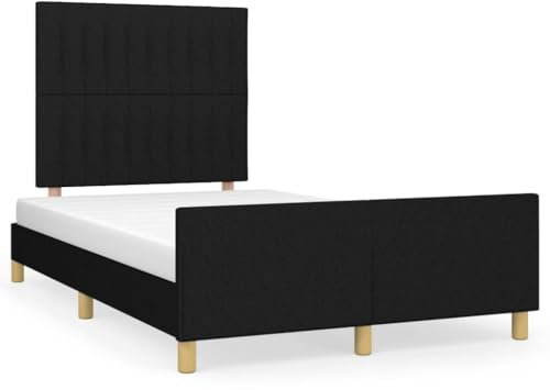 Tidyard Bettgestell mit Kopfteil Futonbett Bett Holz Doppelbett/Einzelbett Futonbetten Komfortbett Bettrahmen Schlafzimmerbett Schwarz 120x190 cm Stoffn