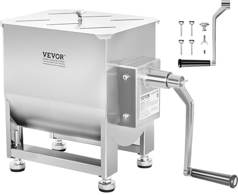 VEVOR Mélangeur à Viande Manuel, Équipement de Traitement de la Viande avec Réservoir de 20 L Capacité de Mélange Max. 13,6 kg, Machine à Mélanger pour Chair à Saucisse en Inox, pour Bœuf Haché