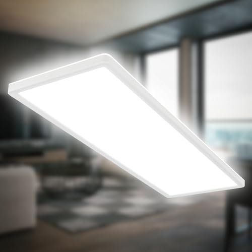 B.K.Licht - Lampada da soffitto a LED a luce indiretta, 3cm piatta, luce bianca neutra, lampada a LED, illuminazione a soffitto a LED, lampada da soggiorno, pannello da cucina, 58x20x3 cm,Bianco