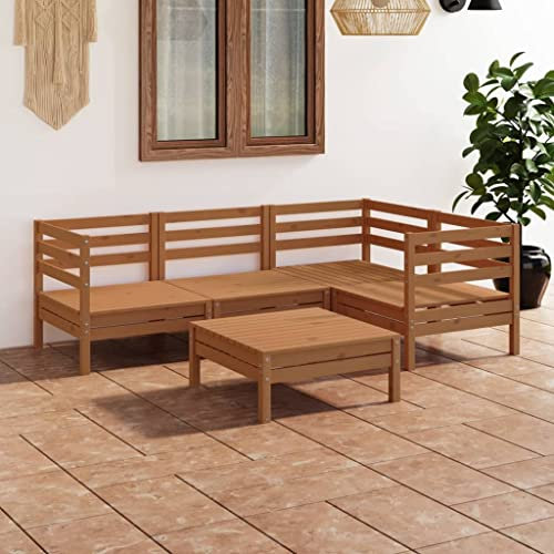 Lauuoeriau Gartenmöbel-Set, 5-teilig, massives Kiefernholz, Braun