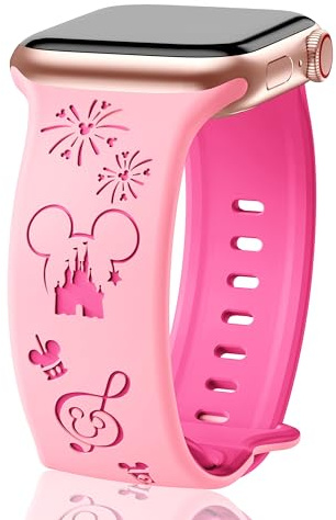 SHOPANDSE Cute Cartoon Two Tone Engraved Bands Compatible with Apple Watch 38mm 40mm 41mm 42mm 44mm 45mm 46mm 49mm, Soft Silicone Sport Strap for