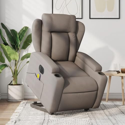 Homgoday Elektrischer Massagesessel mit Aufstehhilfe Fernsehsessel Aufstehsessel Massagesessel mit Liegefunktion Relaxsessel Verstellbar Sessel TV Sessel Wohnzimmer Stoff Taupe
