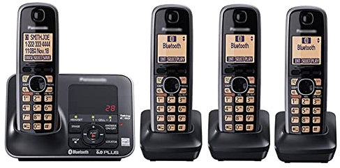 CAFIEDR Téléphone sans Fil numérique Bluetooth avec Blocage des appels de Base, Appel à Trois, paramètres de Langue Anglais/Espagnol, jusqu'à 6 combinés Peuvent être ajoutés, tél(4 pièces)