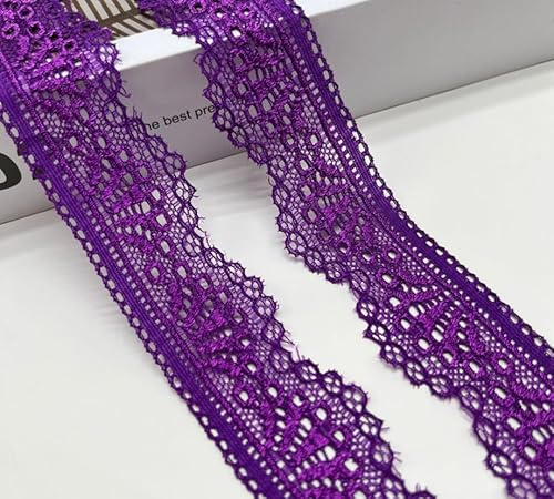 WANYI 2 Yards 3cm Spitzenband Weiß Spitzenborte Elastizität Spitzenstoff Meterware Borten und Bänder zum Nähen Elasthan Spitze Vintage Spitzenbordüre fur DIY Unterwäsche Handwerk Geschenkband(Lila)