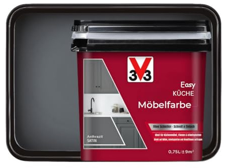 V33 Möbelfarbe Anthrazit Matt ohne Schleifen – Für Küche & Bad – 750ml Lack auf Holz, MDF, Kunststoff – Abwischbar & hitzebeständig – Renovierfarbe