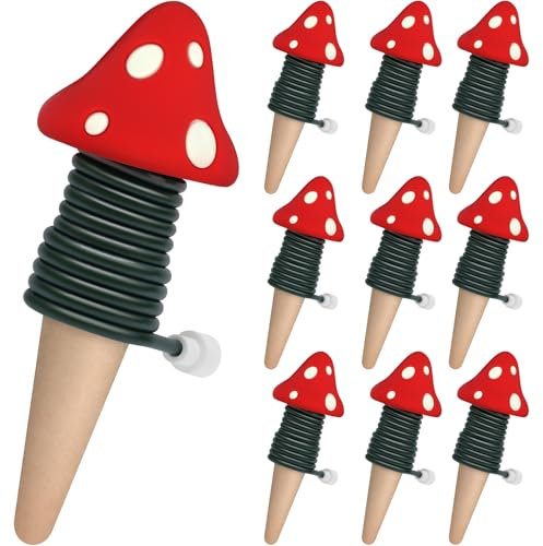 BYDOLL Plant Self-Watering Stakes Automatic Watering Terracotta Spikes for Indoor Outdoor Plants,Houseplant Mushroom Insert Devices for Vacation use,Bonsai Drip Irrigation System (10 Pack)