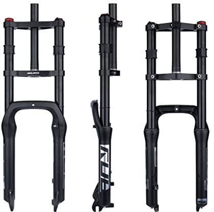 Federgabel für Snow Beach Bikes, 20 Zoll, 4.0-Reifen, Fat Air-Gabel, Federweg 140 mm, 1-1/8-Zoll-Vorbau, Spreizung 135 mm, Doppelschulter, stoßdämpfende Vorderradgabel, manuelle QR-Verriegelung