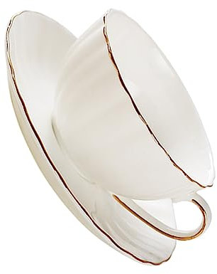 Cabilock Juego De Taza De Café Platillo De Porcelana De 220ml Color Detalles Dorados Resistente Adecuado Para Hogar y Oficina No Incluye Cuchara