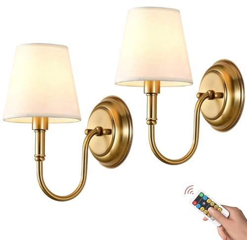 Aplique de Pared LED, Juego de Dos Apliques de Pared inalámbricos con Control Remoto y Bombilla Recargable Regulable, Apliques inalámbricos, lámparas de Pared a batería, para dormi