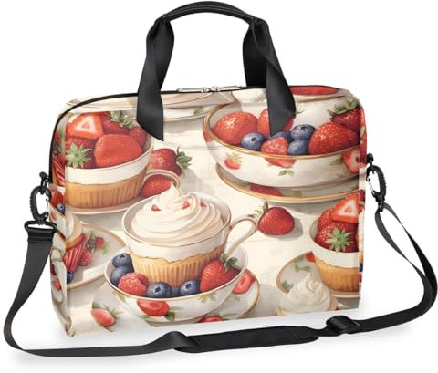 Sac pour ordinateur portable de 15,6 à 16 pouces, motif gâteau aux fraises, fruits, desserts, sac à bandoulière étanche pour ordinateur portable pour homme et femme, Noir