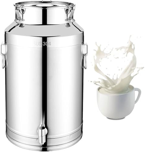 Adima 304 In Acciaio Inox Bidone per il trasporto del latte con Coperchio Sigillato e Rubinetto per latte con grande capacità Brocca per latte Caraffa di trasporto per liquido 15L/20L/28L,15L