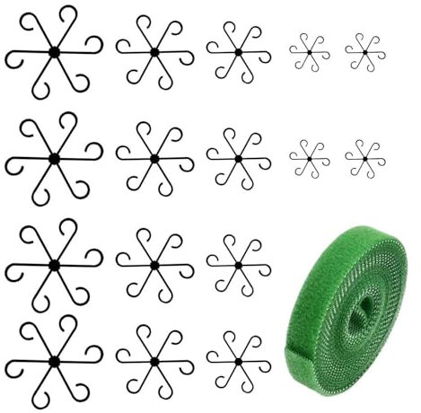 HINFHI 16 Pieces Of Plant Fixing Clips And 1 Roll Of Cable Tie, Plant Support Frame, Flower Stem Collection Frame, Gardening Tools, Plant Planting Accessories.