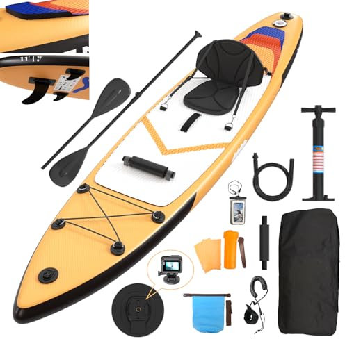 JUMMICO Stand Up Paddling Board, 330 * 76 * 15cm Aufblasbares SUP Board, 2-in-1 Stand Up Paddle mit Kajaksitz & Zubehör, Bis 130kg, Ideal zum Surfen, Angeln, Yoga, Orange
