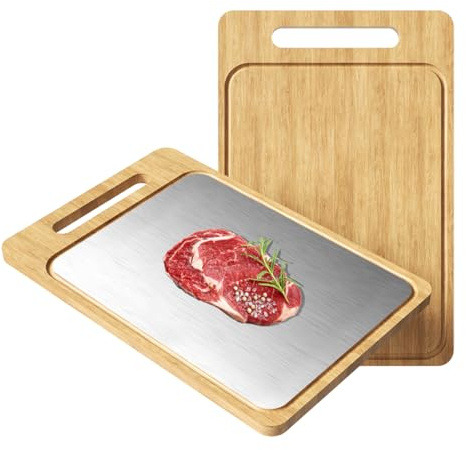 Titanium Cutting Board, Double Sided Medical-grade, Titanium/Bamboo wood Large Chopping Boards Cutting Pads for Meat, Vegetables and Fruits