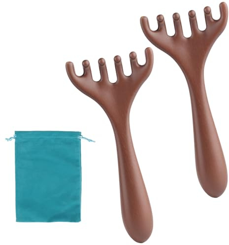 2 Stück Scalp Massage - Sandelholz Handlicher Kopfmassage Head Massager Sandelholz, Gesicht Lindert MüDigkeit, Haarmassage Rückenmassage Gerät, Kopfhaut Massagebürste, Holzkamm, Gua Sha