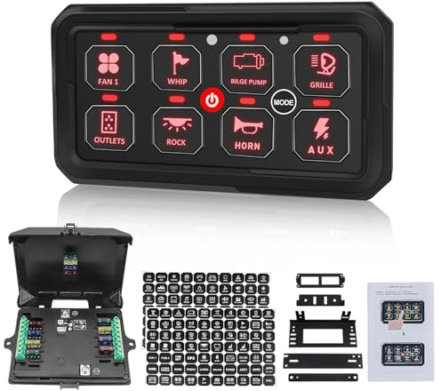 Chelhead Panneau Commande 12V/24V 8 Gang Auto Dimming 60A | Luminosité du rétroéclairage réglée automatiquement selon la lumière ambiante. Compatible 12V/24V avec fusibles électroniques