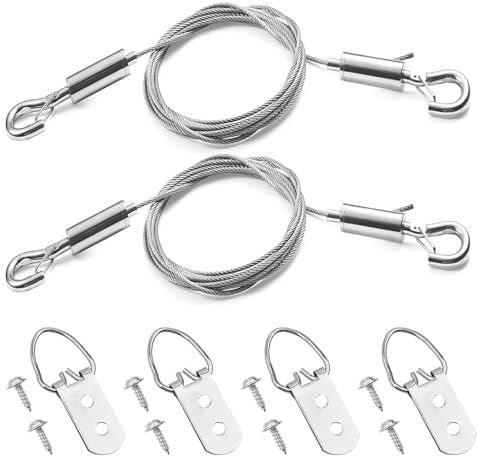 Corda da appendere per immagini, 2 pezzi, regolabile in acciaio inox, con occhielli, 2 m × 1,5 mm, catena per foto con gancio, fune per appendere foto, corda per pannelli, luci