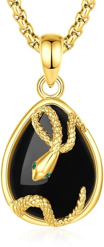 INFUSEU Schlangen Kette Mit Kristall, Tier Anhänger Obsidian Gothic Schlangenkopf Punk Schwarzer Amethyst/Obsidian/Mondstein/Karnelit Schmuck Slytherin Spirituelle Geschenke Fur Geburtstag Damen