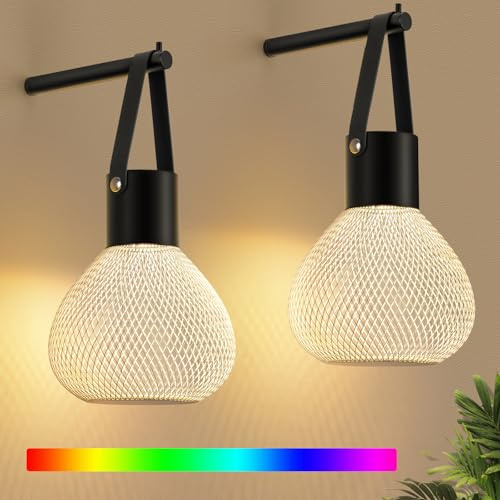LumaBrite Set di 2 lampade da tavolo ricaricabili, RGB senza fili, a gabbia metallica, come luci da parete, lampada da tavolo, lanterna, lampada tattile, luci a batteria, comodino (senza telecomando)