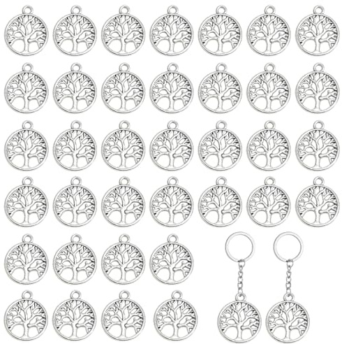 YAZWUR Set di 36 Ciondoli in Metallo 'Albero della Vita' Ideali per Progetti Fai da Te, Creazione di Bracciali e Gioielli, Ornamenti Vintage e Bomboniere per Occasioni Speciali (Argento)