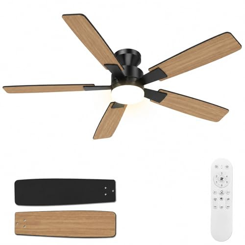 Airwit 132cm Gran Flujo de Aire Ventilador de Techo con Luz, Silencioso Ventilador Techo con Mando a Distancia, 6 Velocidades, Lampara LED Regulable, Motor DC Reversible para Dormitorio Salon Cocina