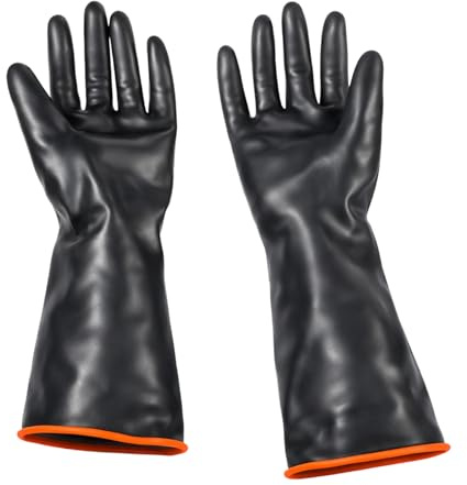 YcsRnn Rubber Gloves, Heavy Duty Long Rubber Gloves, Chemical Resistant Work Gloves for Industrial Cleaning and Automotive Maintenance, 55 cm Black Smooth Finish
