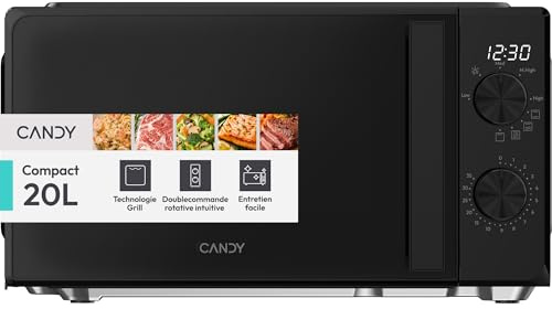 Candy Forno a Microonde con Grill 20 Litri, 700W, Nero | Piatto Girevole, Funzione Defrost, Apertura Laterale, App hOn, Design Compatto, CMW520GMB 011
