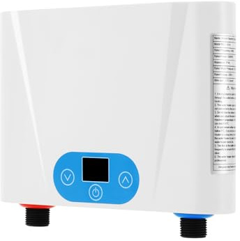 EGBNSY Calentador de Agua Electrico, 5.5kW Calentador de Agua Electrico Instantaneo, Termo Eléctrico con Temperatura Regulable 30-55°C y Control Táctil, IPX4, Para Cocina, Bar o Baño (Blanco)