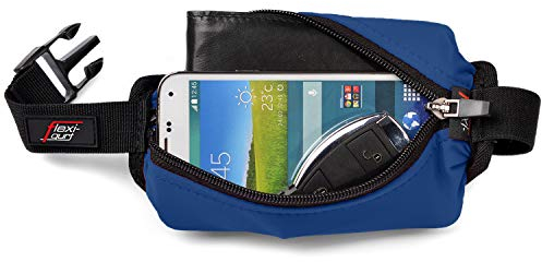 Flexi-Gurt Blau: Dehnbare Bauchtasche Gürteltasche Hüfttasche Bauchbeutel Klein Startnummernband für Sport Laufen Joggen Wandern Reisen Fitness Smartphone Wertsachen Damen und Herren