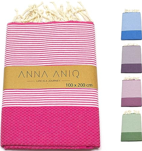 ANNA ANIQ Hamamtuch groß 100x200 cm Reise Strandtuch XXL Saunatuch - 100% Baumwolle Fouta Pestemal Stranddecke Saunakilt Saunahandtuch Herren Damen Badetuch Pareo Strandhandtuch (Pink)