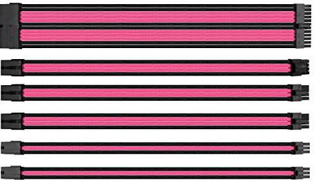 Thermaltake TtMod Sleeve Extension Power Supply Cable Kit ATX/EPS/8-pin PCI-E/6-pin PCI-E with Combs, Pink/Black AC-046-CN1NAN-A1