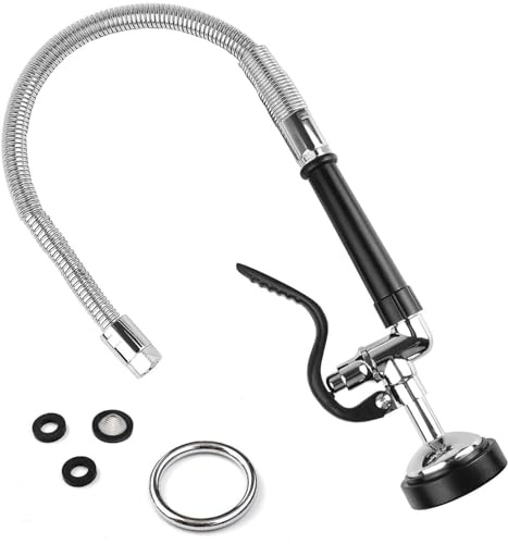 Pre Rinse Commercial Sprayer Head High Pressure Spray Kitchen Sink Tap Parts Brass Pull-Down POUGEO Handheld Dishwasher Accessories Brushed Chrome