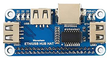Waveshare Ethernet/USB HUB Module, Compatible with Raspberry Pi, with One RJ45 Ethernet Port and 3 USB Ports