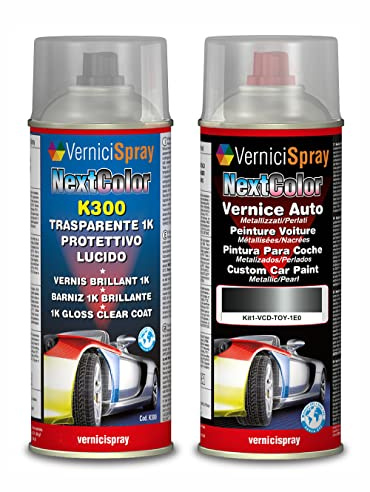 Kit Vernice Auto Spray compatibile con TOYOTA AVENSIS 1E0 DK.GREY MICA MET. Trasparente Lucido kit ritocco vernice metallizzata 400+400 ml di Vernice Spray Graffi Auto